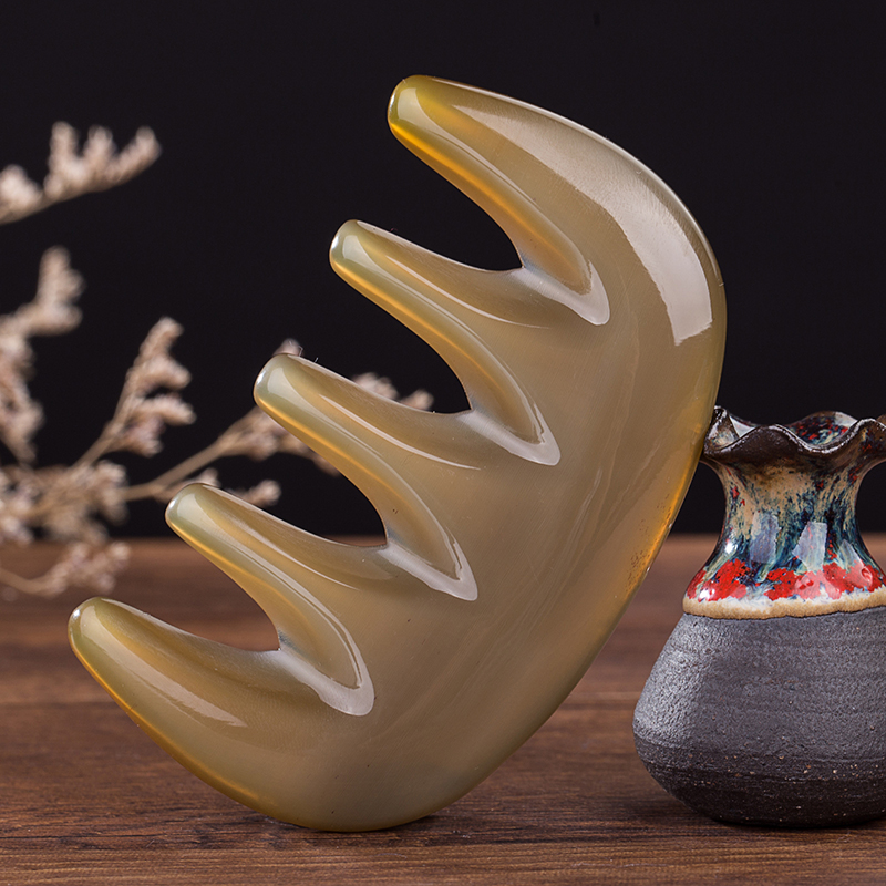 天然白水牛角按摩梳子 头部经络梳 免费刻字送长辈礼物