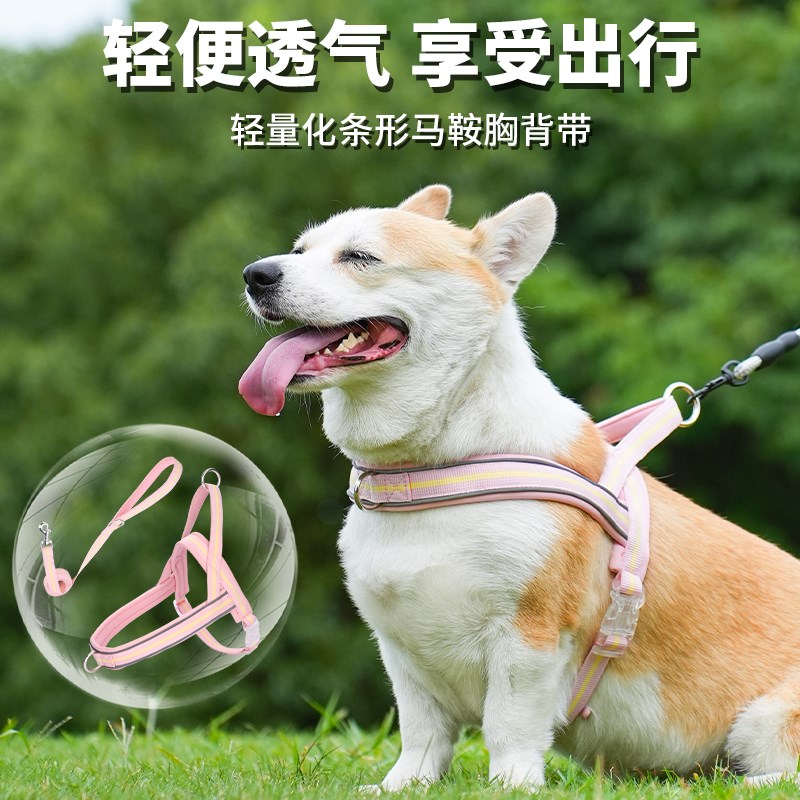 狗狗的牵引绳马鞍式遛狗胸背带中小型犬柯基比熊专用狗链宠物用品