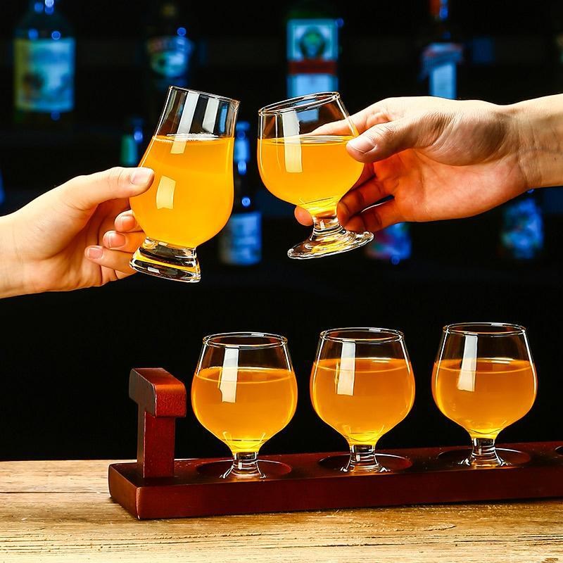 精酿啤酒杯品鉴杯酒馆小容量试饮杯酒吧品尝杯创意手提酒架木杯托