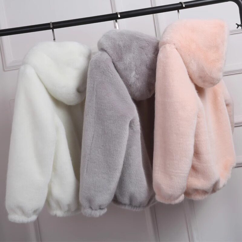 秋冬仿水貂绒连帽加厚女外套