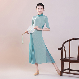 外婆桥舞蹈服 儿童旗袍古典舞演出服装 女童国风旗袍扇子舞练功服