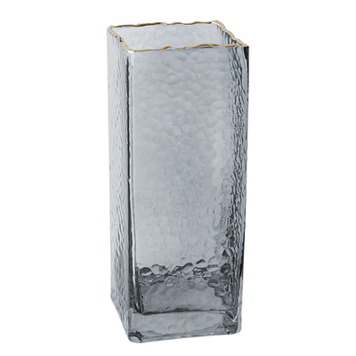 创意北欧轻奢描金玻璃花瓶透明方口水培鲜花干花插花瓶客厅摆件