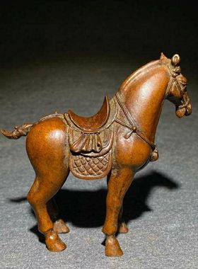 实心铜马纯铜茶宠小摆件古玩手把件站马小铜器铜雕件日式茶道配件