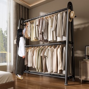 神器晾衣架 卧室双层落地衣帽架家用床边可移动挂衣架简易放衣服