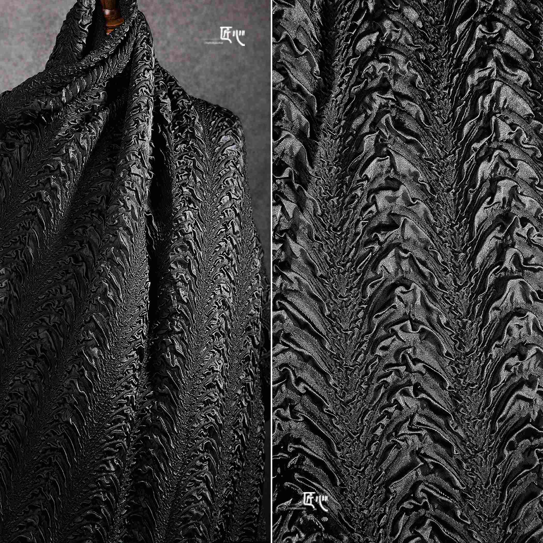 黑色龙鳞立体压褶肌理高