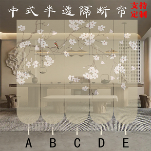 2026新款花鸟门帘玄关中式山水复古禅意遮挡吊旗隔断帘家用半透明