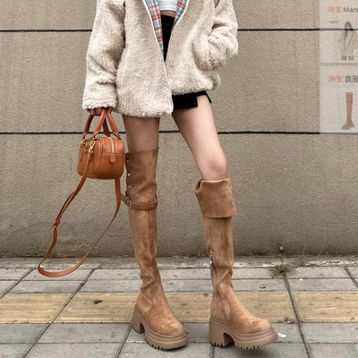 8CM美拉德显瘦两穿粗跟高筒骑士