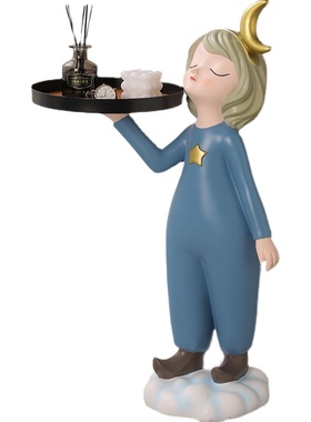 北欧创意电视柜旁边落地摆件少女托盘收纳客厅沙发家居大型装饰品