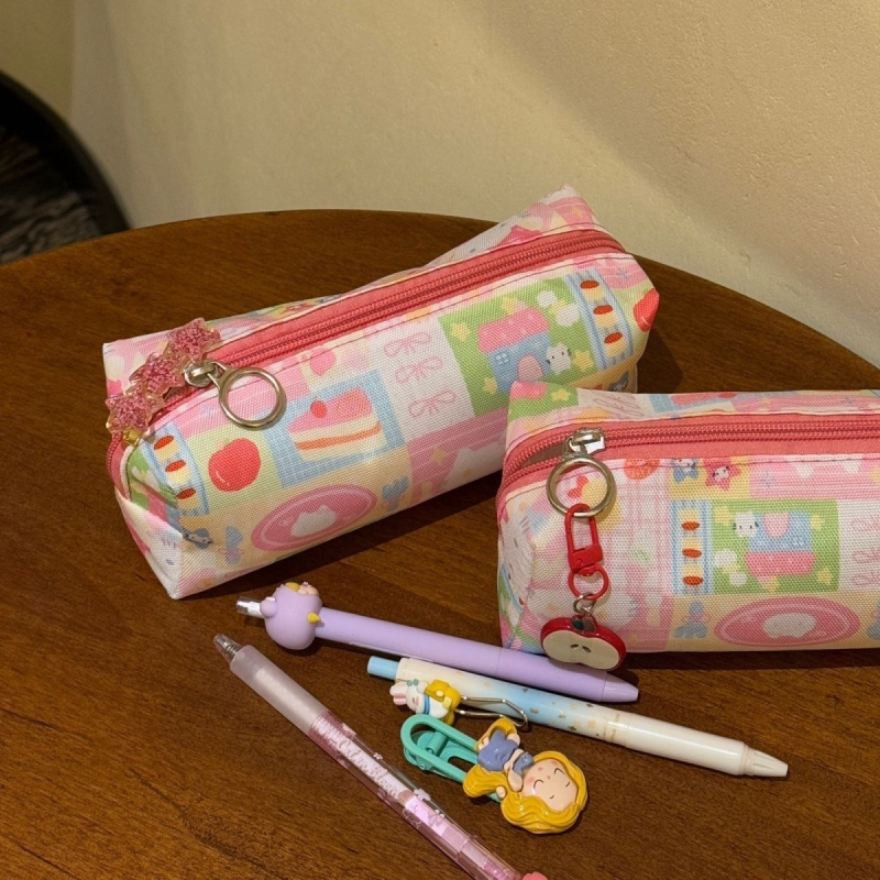 2025新款多巴胺补课便携笔袋小清新大容量学生印花笔袋书本收纳袋