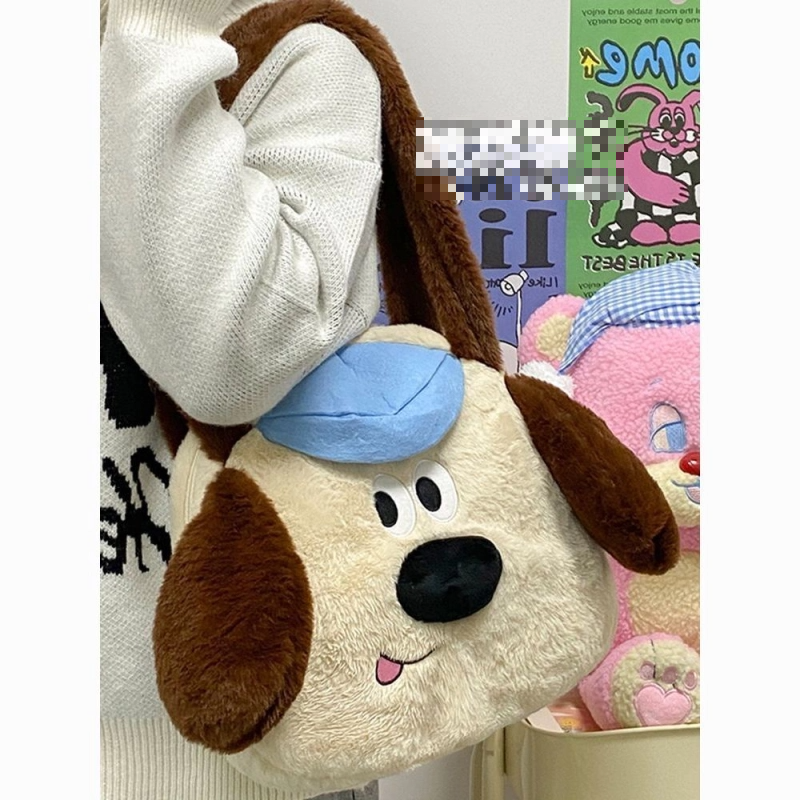 可爱小狗毛绒包包女2025秋冬新款大容量卡通单肩手提包毛茸托特包