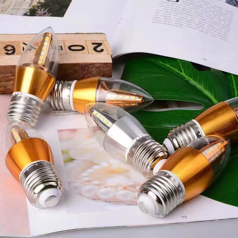 LED节能灯泡超亮E14E27螺口家用玉米灯尖泡拉尾灯三色变光蜡烛泡