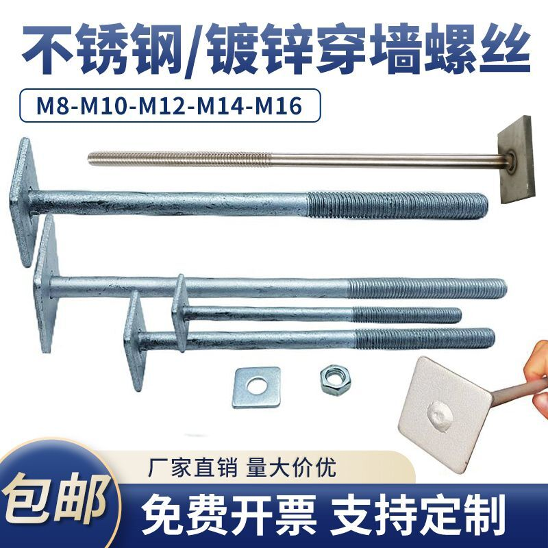 穿墙螺栓套装加长丝杆电梯安装配件楼梯脚手架扣件M12*250*300