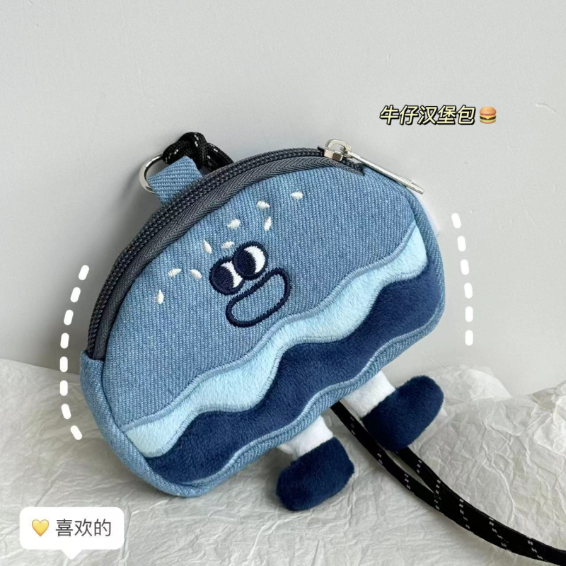 创意可爱卡通牛仔汉堡挂脖零钱包高颜值耳机包搞怪创意收纳包女