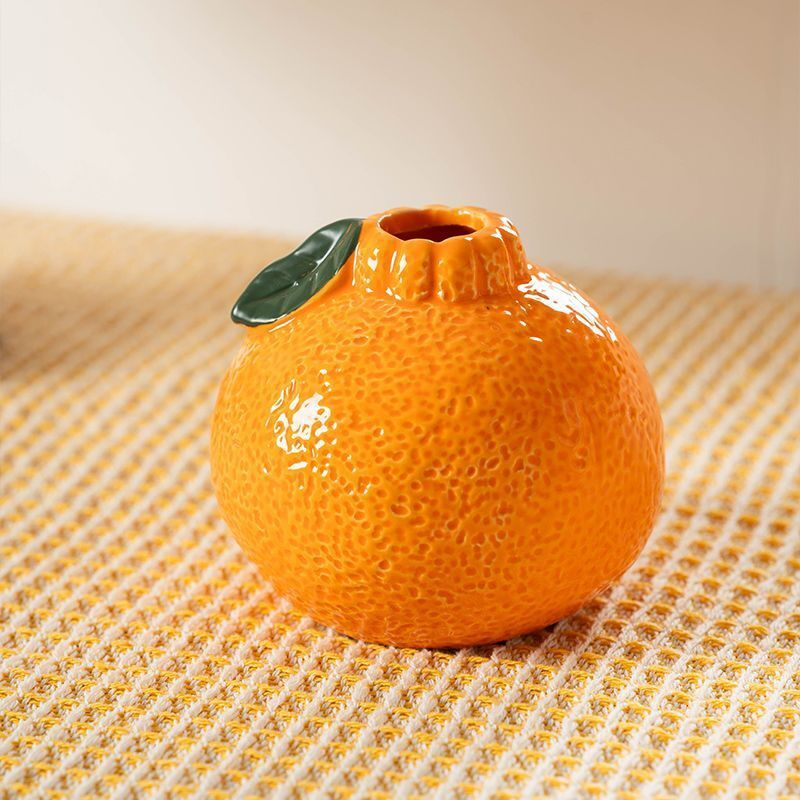 桔子花瓶优质陶瓷水养绿萝水培花盆花器客厅桌面办公桌装饰品摆件