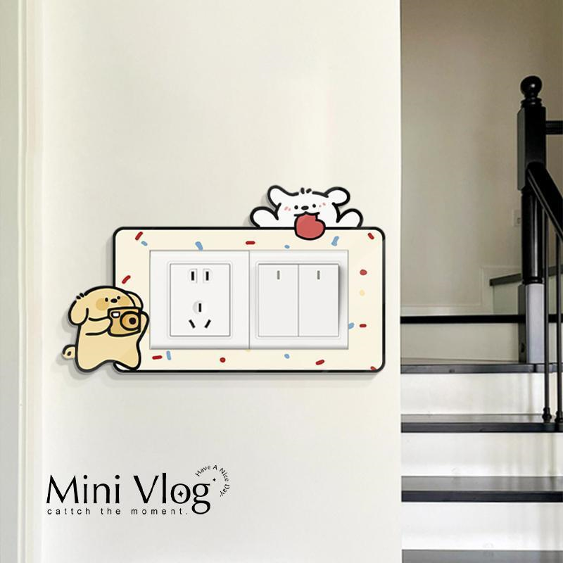 熊猫小狗创意开关贴高级感开关装饰墙贴自粘防水防潮插座保护套