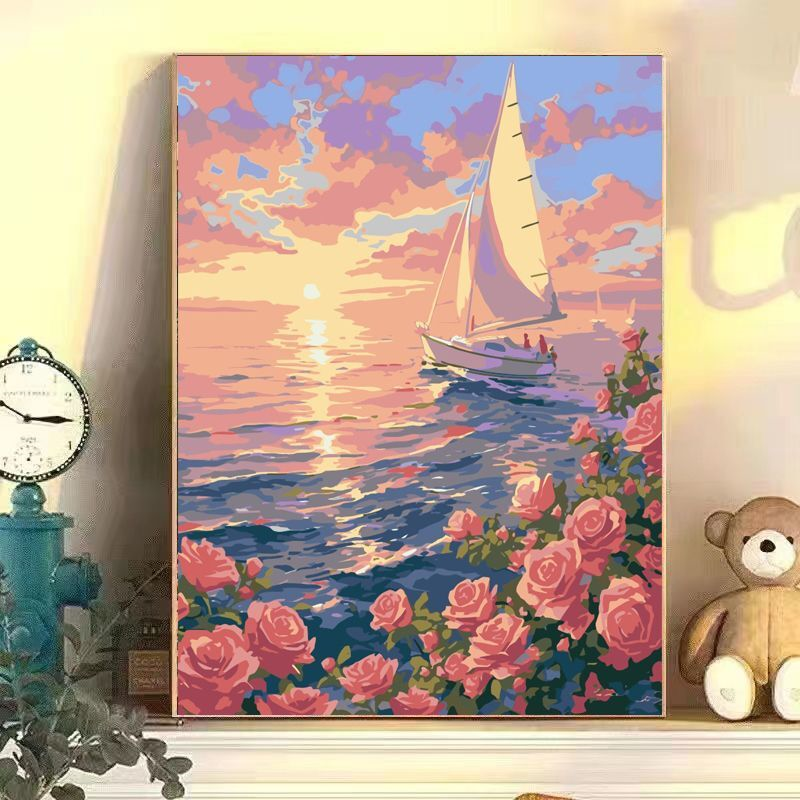 扬帆起航数字油画diy手工填充手绘花卉风景画治愈简约客厅装饰画