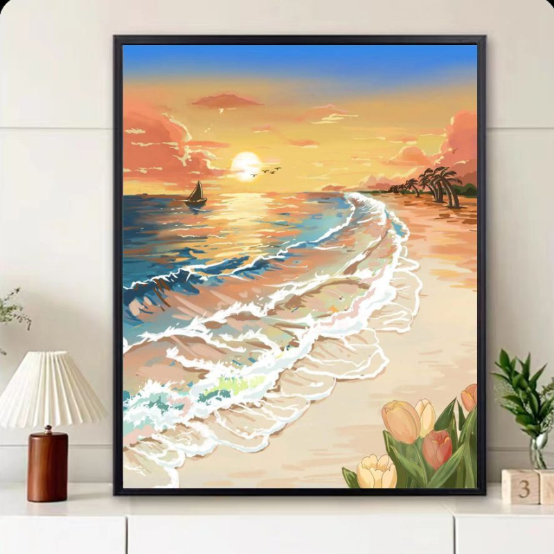 diy数字油画手工绘画制作卡通风景花卉人物填色手绘客厅装饰画