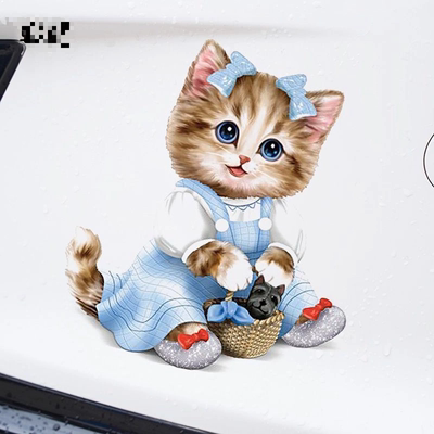 蓝裙子猫咪防水车贴创意电动车装饰汽车划痕遮挡贴纸防晒不留胶贴