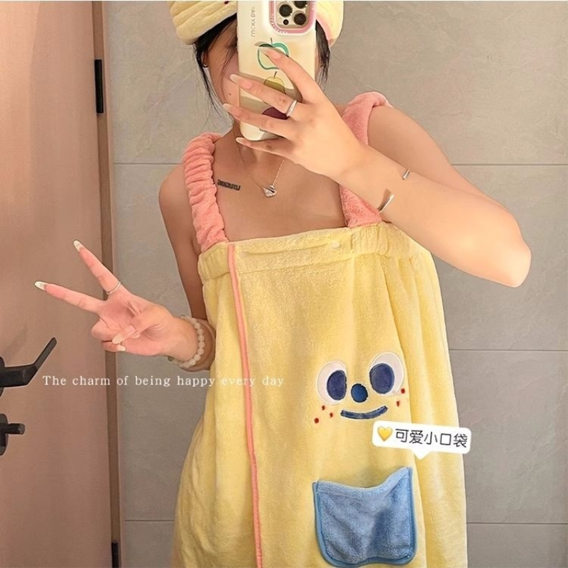 可爱浴巾浴袍可穿式速干浴裙女秋冬裹全身家用干发帽宿舍三件套装