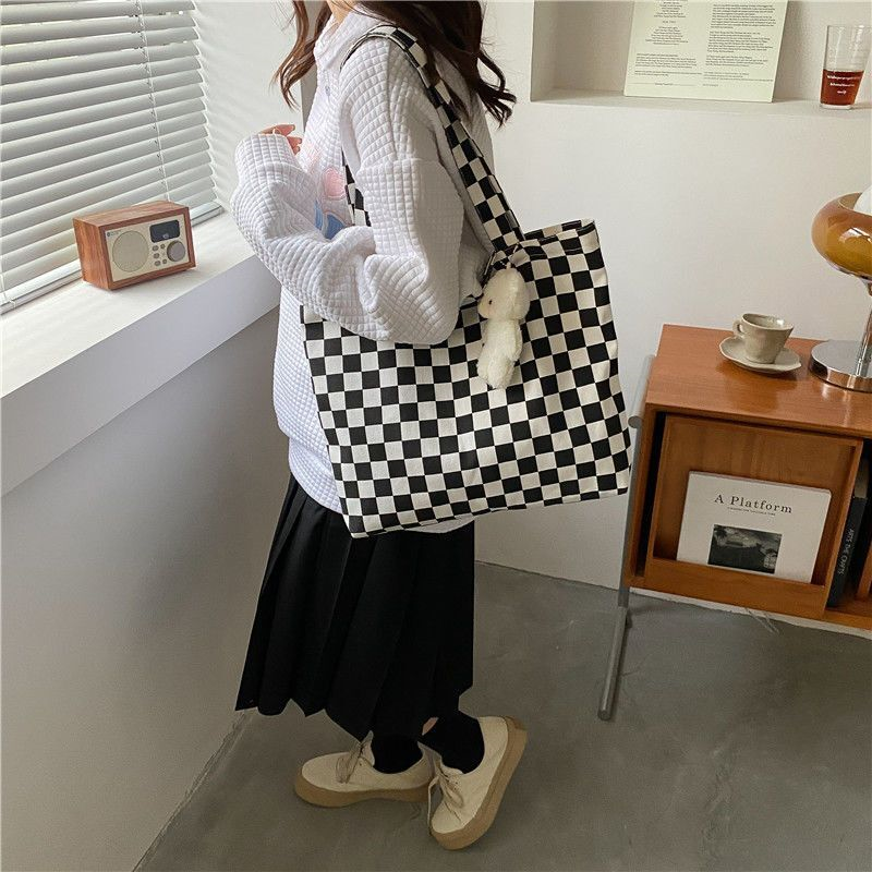 慵懒风女学生帆布包大容量学生上课单肩帆布包休闲手提拉链帆布袋