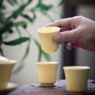 陶瓷简约家用品茗功夫茶聚香杯单杯主人杯茶杯子 纯色茶杯10只装