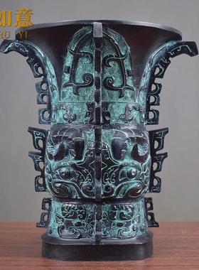 仿古青铜器何尊摆件中式铜工艺品家居装饰品领导办公桌复古铜摆设