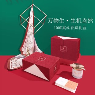 万事利真丝丝巾女七夕情人节礼物63cm中方巾桑蚕丝万物生香氛礼盒