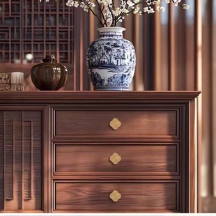 新中式高端精雕抽屉橱柜衣柜门把手中古风家装轻奢单孔室内小拉手