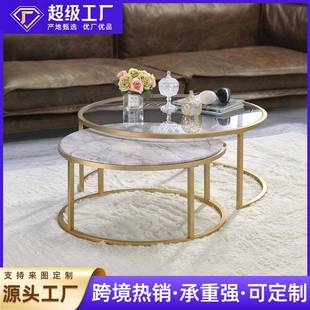 跨境热销圆形咖啡桌简约家用沙发边几定制客厅玻璃茶几轻奢小户型