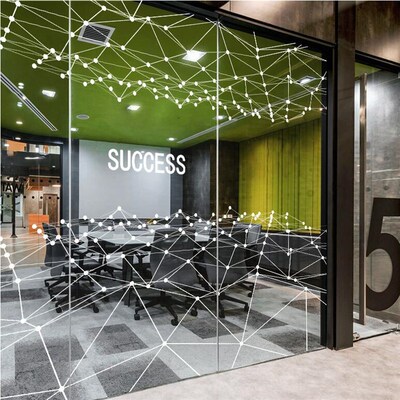 点线面UV几何白色线条会议室透明静电装饰玻璃贴纸办公室隔断贴膜