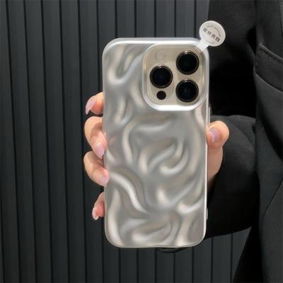 适用16promax特色手机壳苹果独特好看手机壳简约纯色iphone16promax电镀陨石纹15保护套14银色