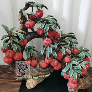 陶瓷工艺品  石湾公仔 大型荔枝树摆件 满堂红 玄关电视柜