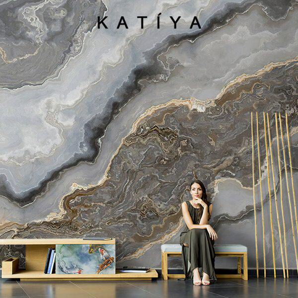 Katiya欧美轻奢高端灰色工业风墙布电视背景墙壁画无缝3d定制壁纸