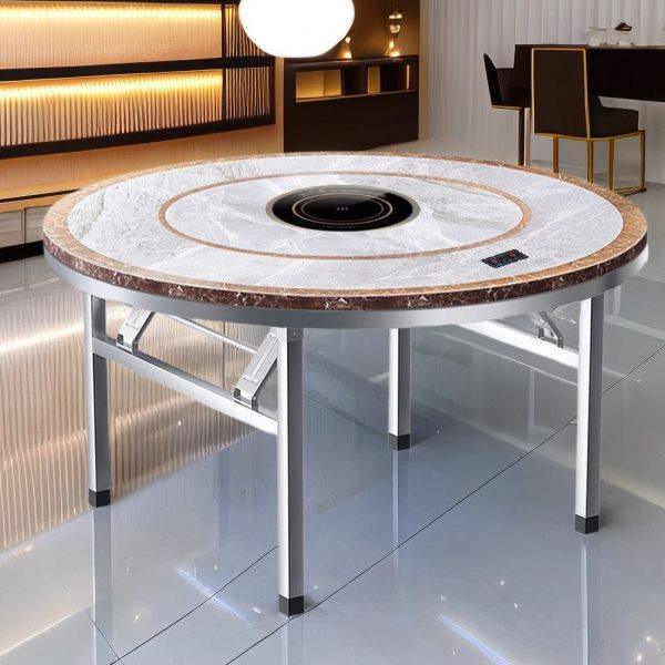 不锈钢内置转盘电磁炉火锅桌打边炉圆桌吃饭桌圆台餐桌可折叠免装,住宅家具,不锈钢/PVC餐桌,淘宝优惠券,粉丝福利购,淘宝优惠卷