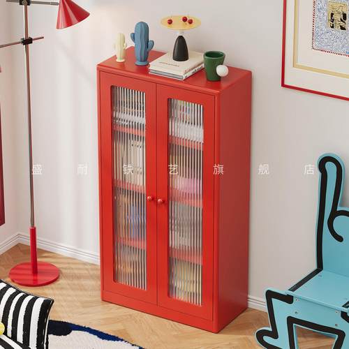 包豪斯钢制书柜带门儿童书架落地防尘收纳柜客厅展示柜铁艺置物架