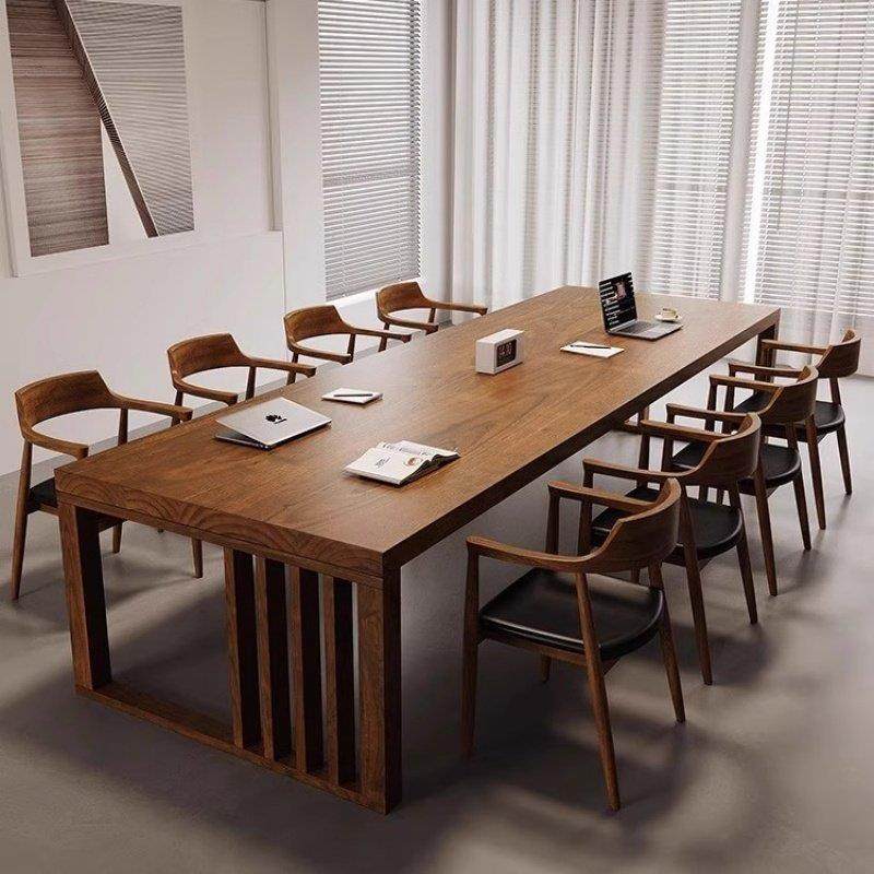 原木大板会议桌长桌简约大型办公桌实木洽谈桌椅组合长方形工作台
