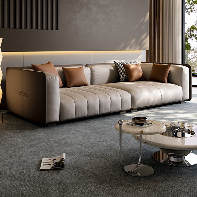 意式轻奢钢琴键大气真皮沙发直排极E简小户型客厅乳胶头层牛皮沙