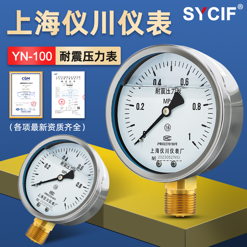 上海仪川仪表厂压力表耐震加氟抗震氮气油表显示器真空负压XYN-10