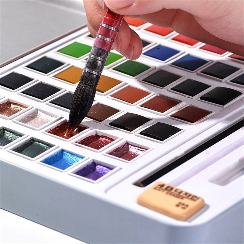习勒固体水彩颜料套装 小铁盒专业美术绘画美甲晕染专用珠光水彩,文具电教/文化用品/商务用品,水彩颜料,淘宝优惠券,粉丝福利购,淘宝优惠卷