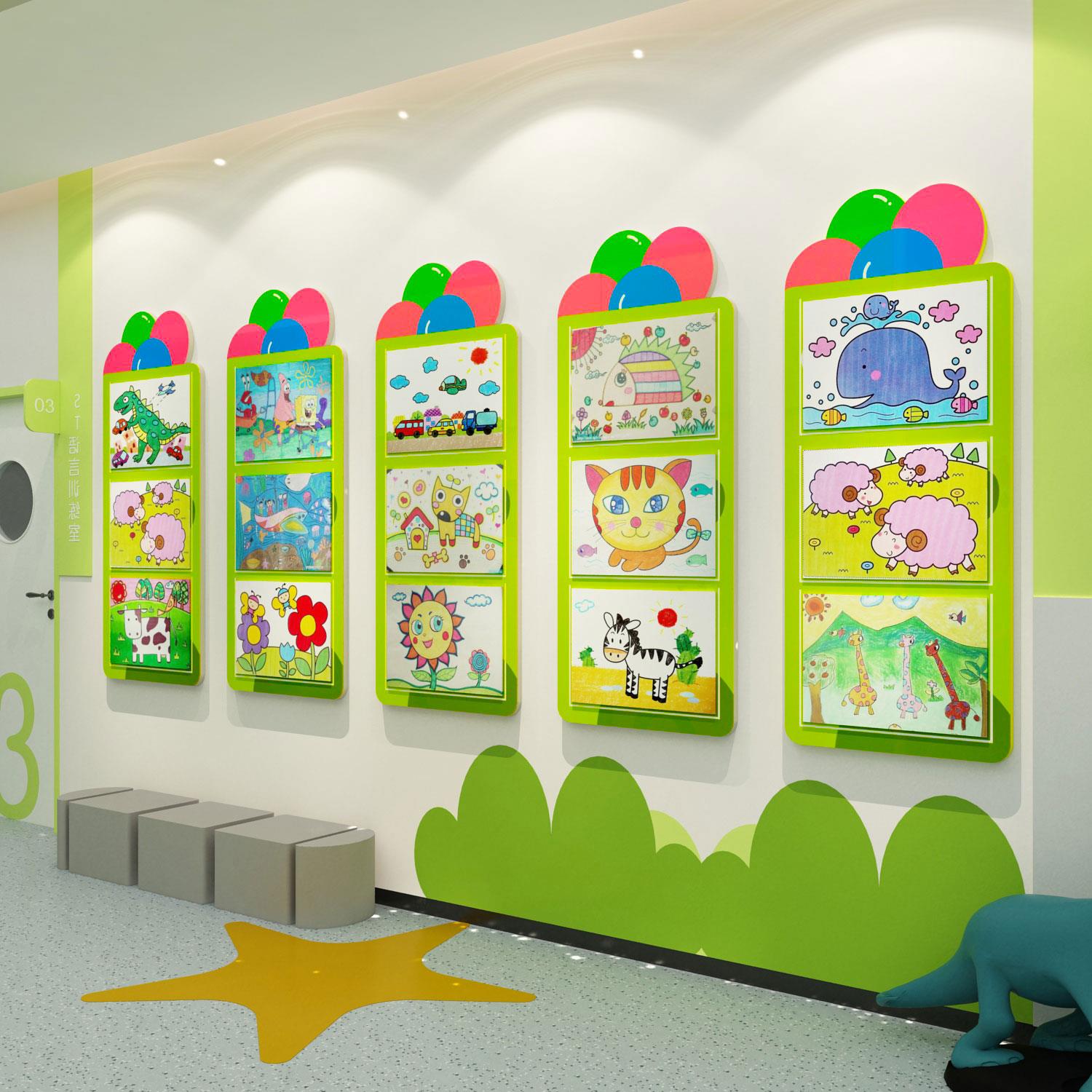 幼儿园环创主题墙面装饰成品画室展美术作品教室布置楼梯A4纸卡槽