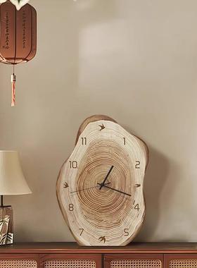 中古原木风桌面时钟摆台式客厅挂钟静音原创小众挂墙覆古钟表摆件