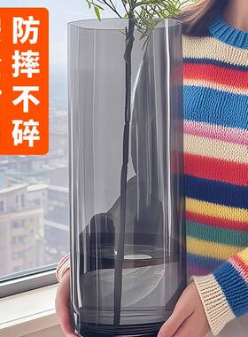 高款灰黑色高级感大号落地花瓶客厅摆件高花瓶插花长枝塑料仿玻璃