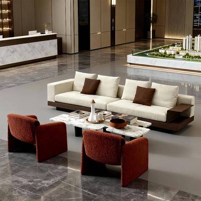 现代简约酒店办公楼接待室布艺沙发售楼处大堂洽谈区接待会客卡座