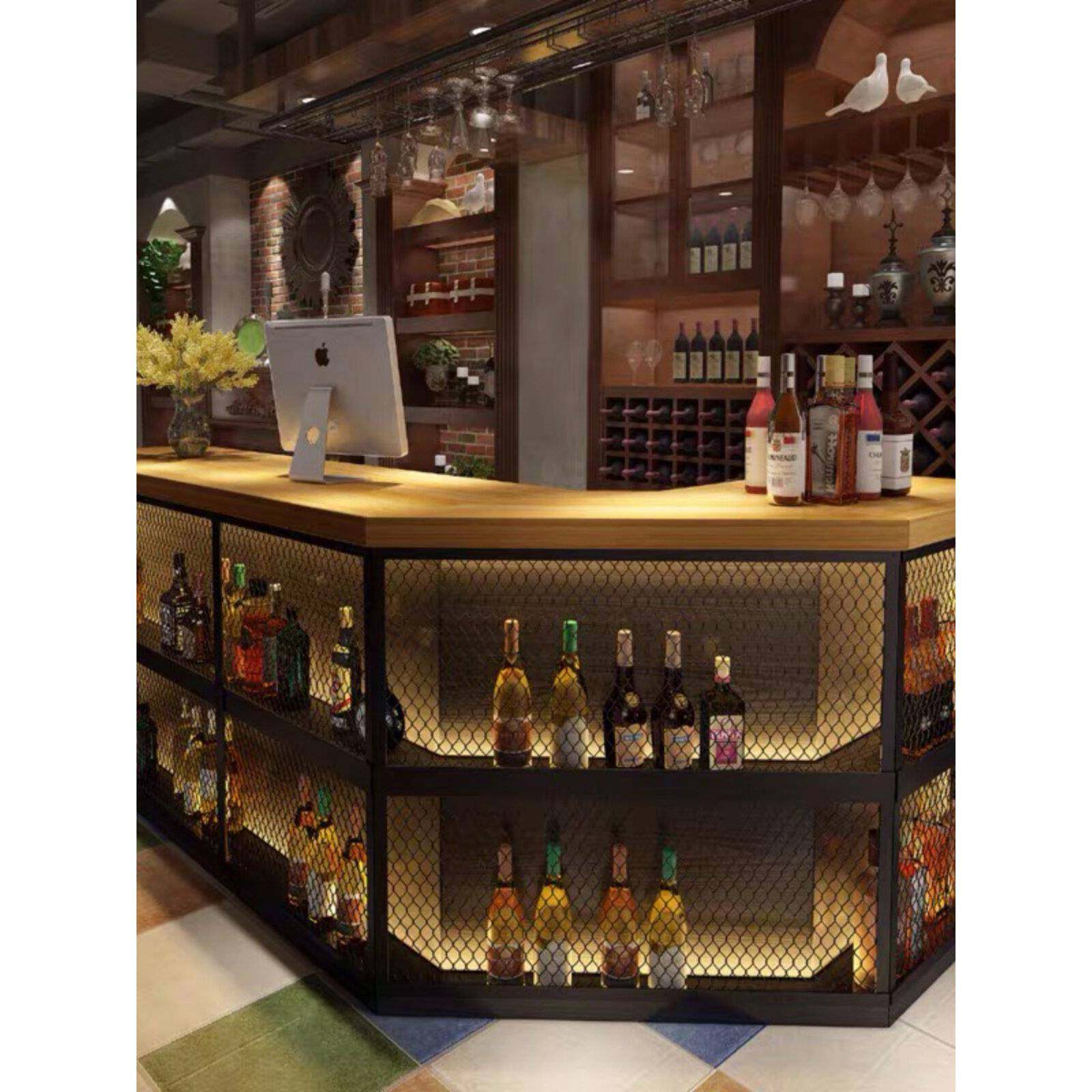 覆古工业风吧台简约酒吧吧台餐厅前台转角收银台 KTV奶茶店吧台桌