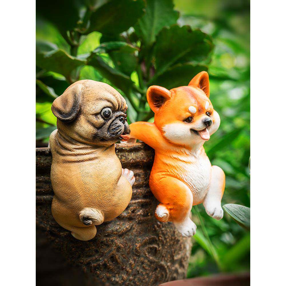 仿真小狗花盆小摆件可爱鱼缸装饰品阳台庭院布置花园造景边缘挂件