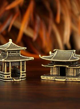 微景观造景黄铜凉亭古风覆古小房子盆景山水池小摆件立体微缩模型