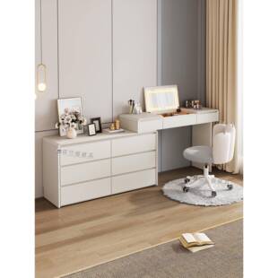 2025新款实木梳妆台斗柜一体卧室床尾收纳柜简约奶油风翻盖化妆桌