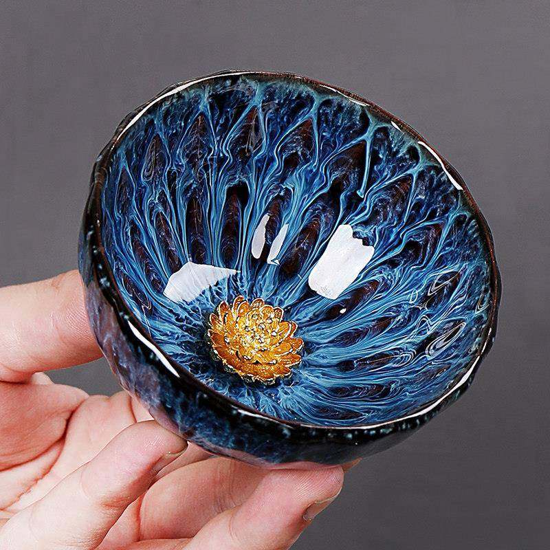 窑变镶银主人杯陶瓷花瓣品茗杯茶具茶盏单个茶碗家用功夫茶杯建盏,餐饮具,茶杯,淘宝优惠券,粉丝福利购,淘宝优惠卷