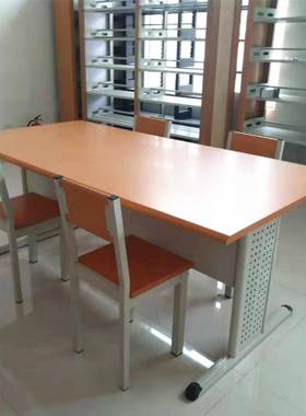 学校阅览桌图书馆桌椅书店阅览室钢木长条专用阅读培训桌课桌椅子