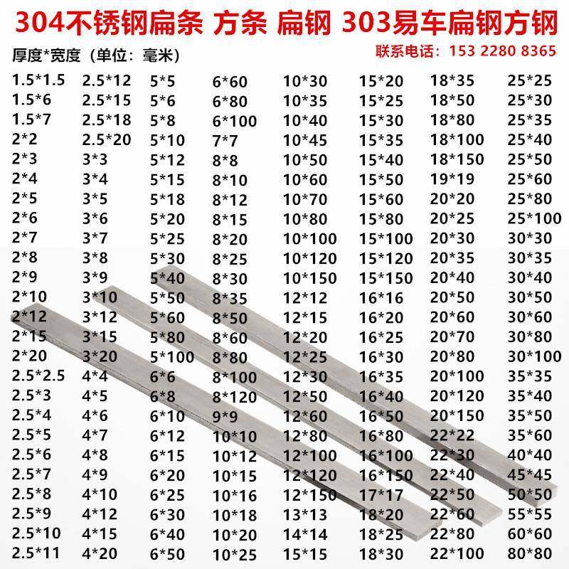 304不锈钢条 实心扁条 方条 方钢304扁钢 303易车方钢扁钢303扁钢